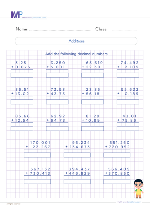 additions-of-decimals-6th-grade worksheet