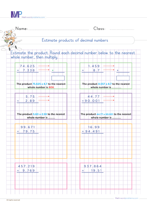 estimate-product-of-decimal-numbers-6th-grade worksheet