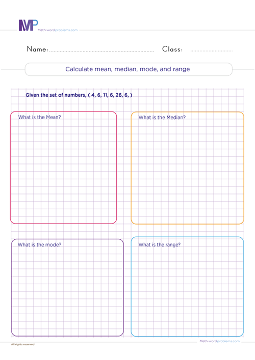Calculate mean, median and mode range worksheet