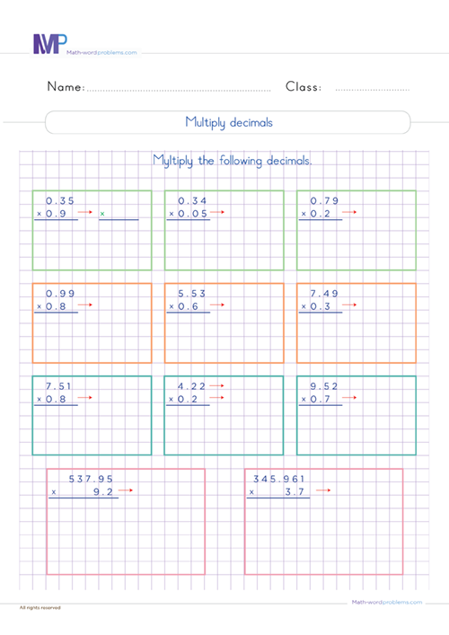 multiply-decimals-6th-grade worksheet