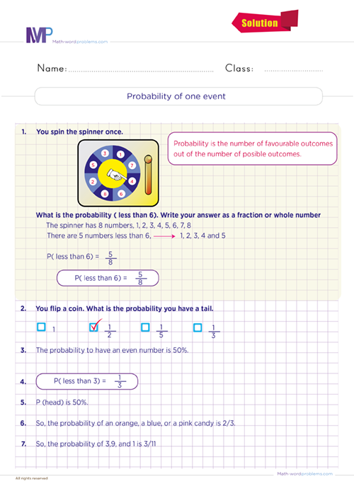 Probanility of one event worksheet