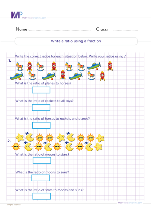 write-a-ratio-using-a-fraction-6th-grade worksheet