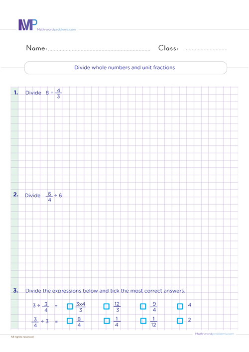 divide-numbers-and-unit-fractions-6th-grade worksheet