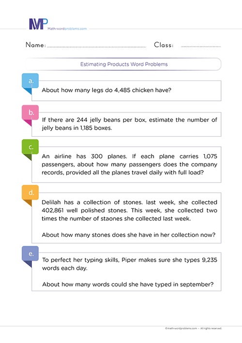 estimating-products-word-problems worksheet