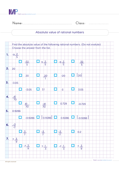 Rational Numbers Worksheets