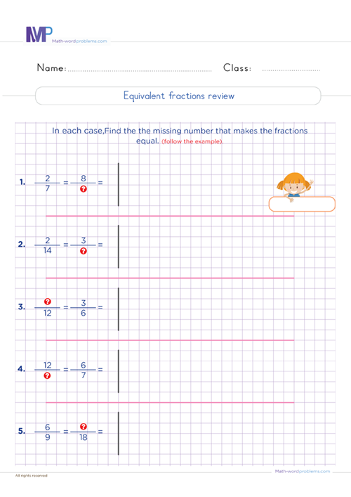 Equivalent fractions review worksheet