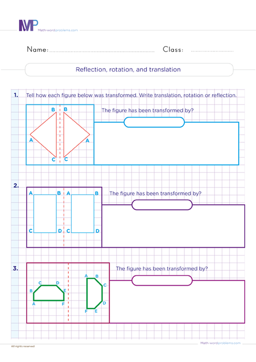 Reflectionm rotation and translation worksheet