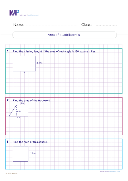 Area of quadrilaterals worksheet