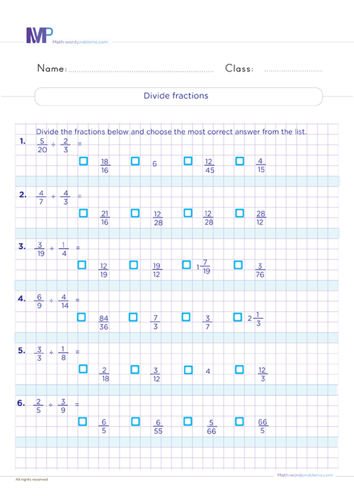 Divide Fractions 6th Grade