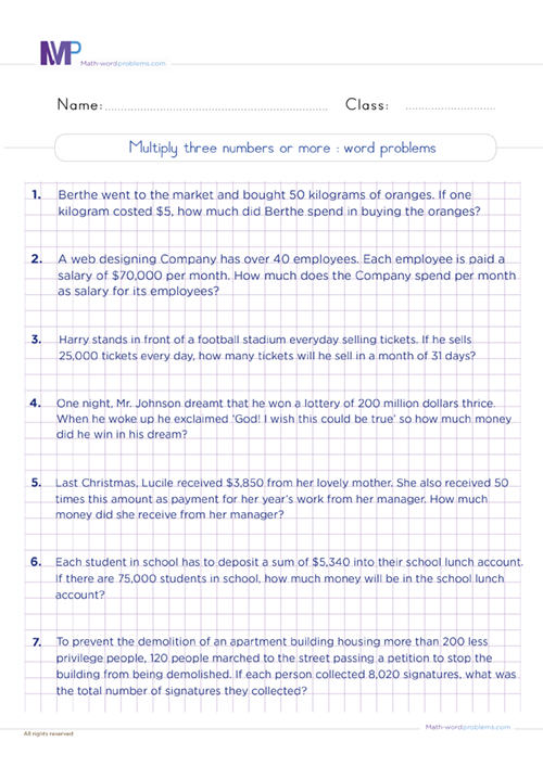6th Grade Math Word Problems Worksheets Multi Step Word Problems 6th
