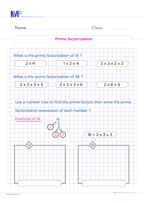 Prime factorization worksheet