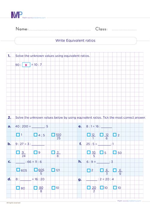 Write an equivalent ratios worksheet