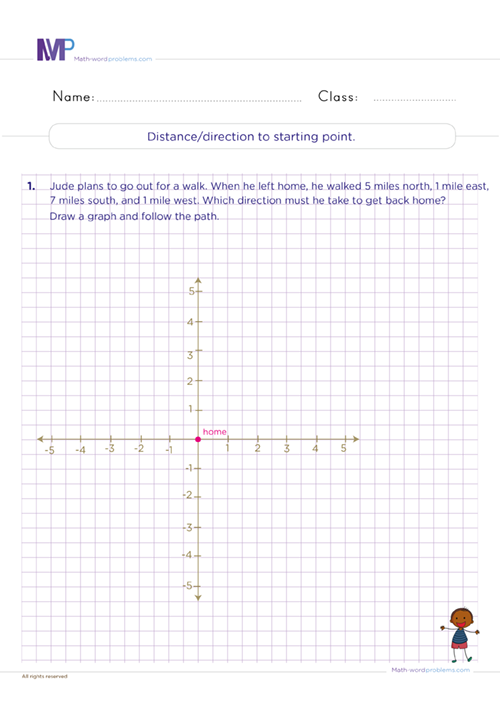 Distance direction to starting point word problems worksheet