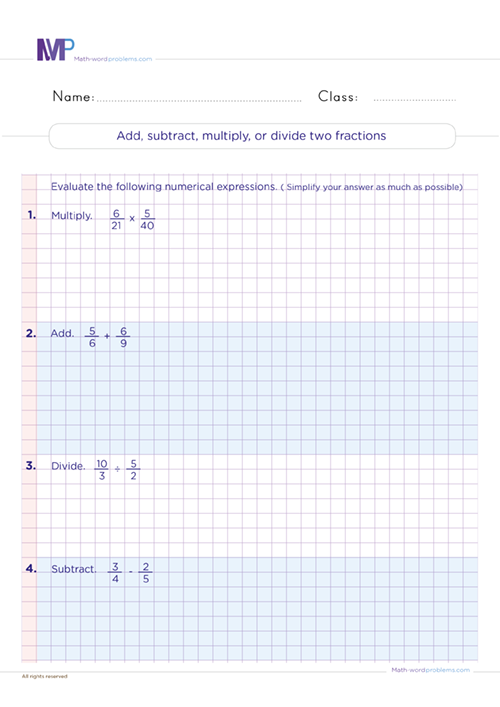 add-subtract-multiply-or-divide-two-fractions worksheet