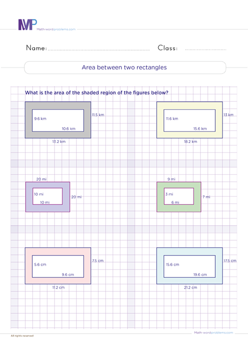 Area between two rectangles worksheet