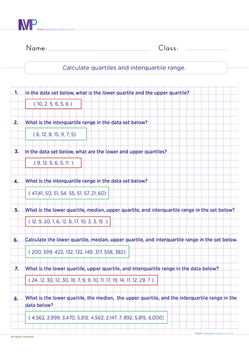 Calculate quartiles and interquartiles range worksheet