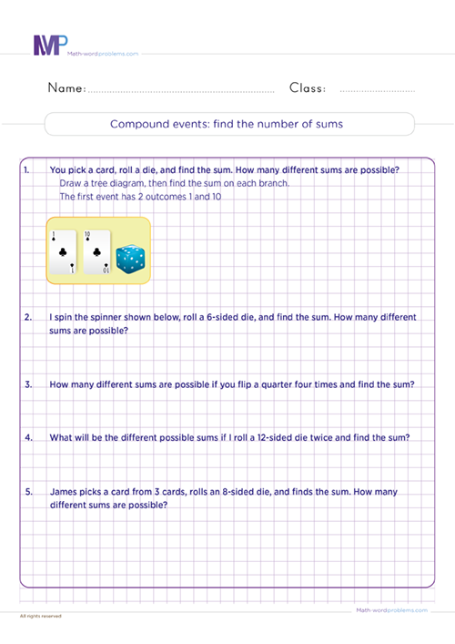 Compound events find the number of outcomes by counting worksheet