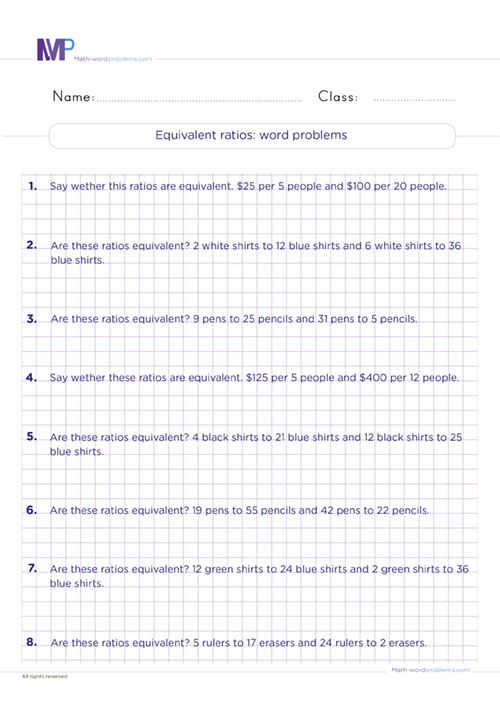 Equivalent ratios word problems worksheet