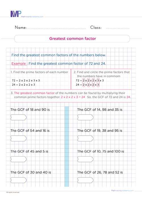 Greatest common factor worksheet