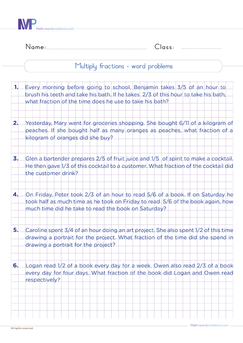 multiplying-fractions-word-problems worksheet