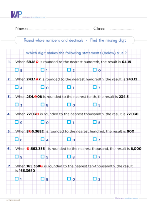 round-whole-numbers-and-decimals-6th-grade worksheet