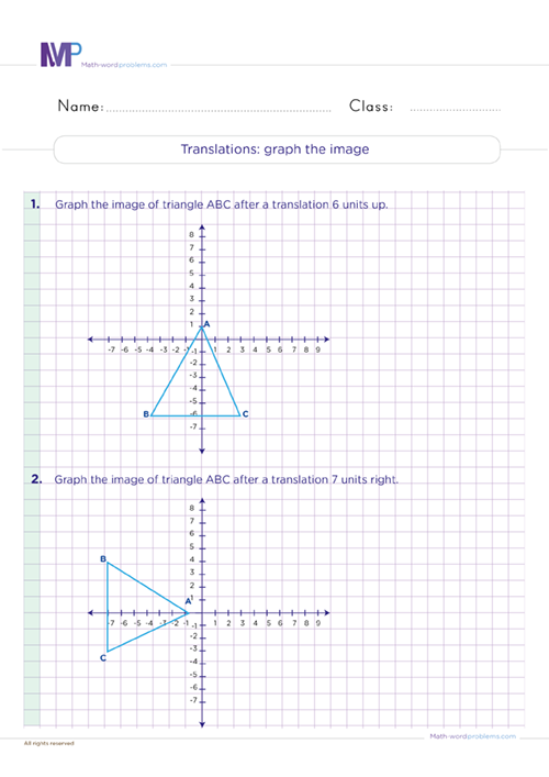 Translation graph the image worksheet