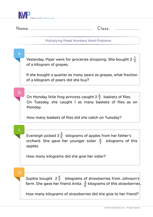 Multiplying Mixed Numbers Word Problems