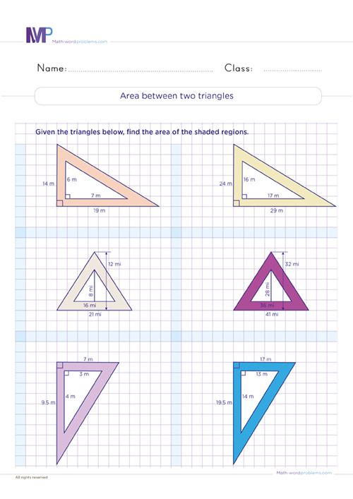 Area between two triangles worksheet