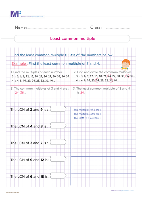 Leat common multiple worksheet