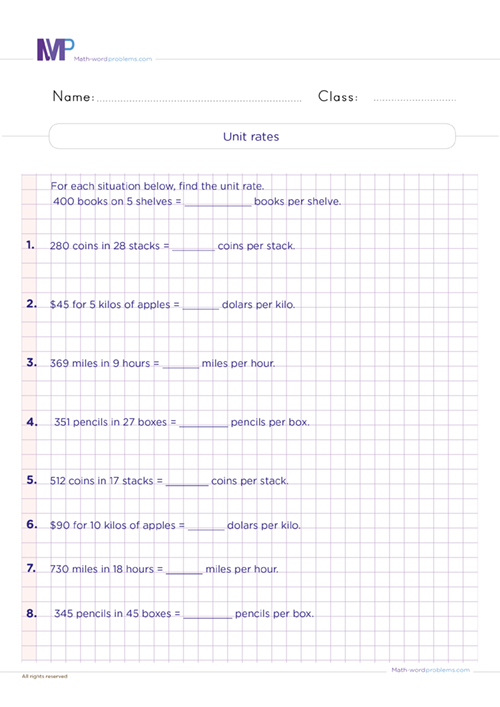6th Grade Unit Rates