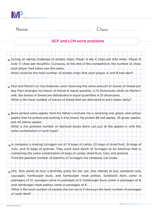 gcf-and-lcm-word-problems-grade-6 worksheet