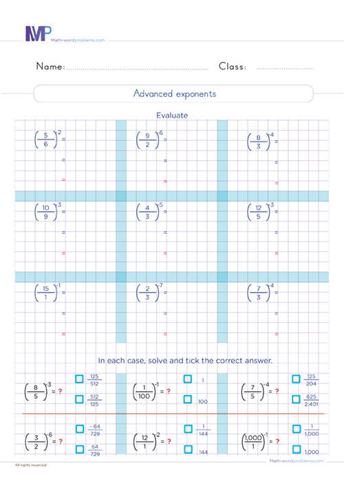 advanced-exponents-grade6 worksheet