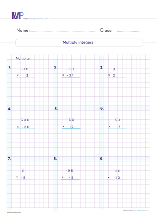 multiply-integers worksheet
