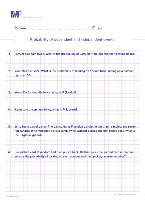 Probability of dependent and independent events worksheet