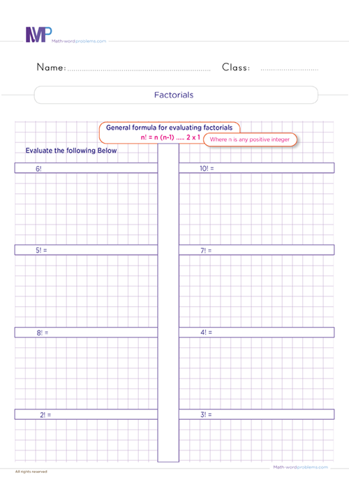 Factorials worksheet