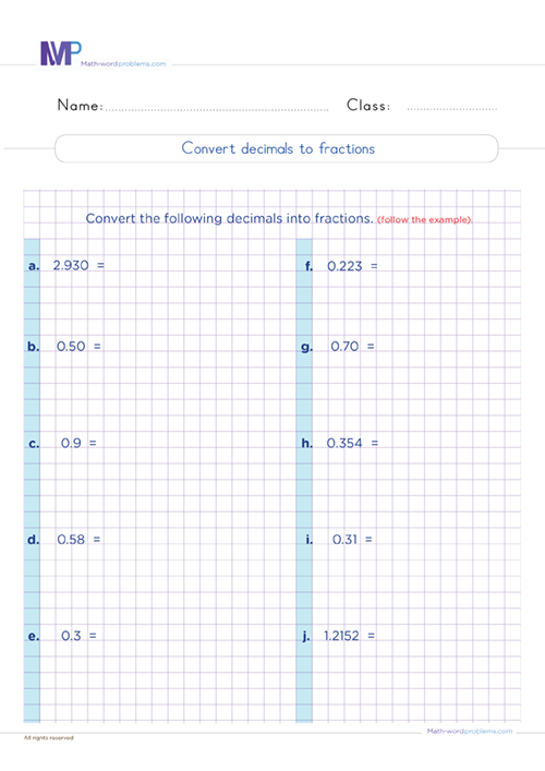 convert-decimals-to-fractions-6th-grade worksheet