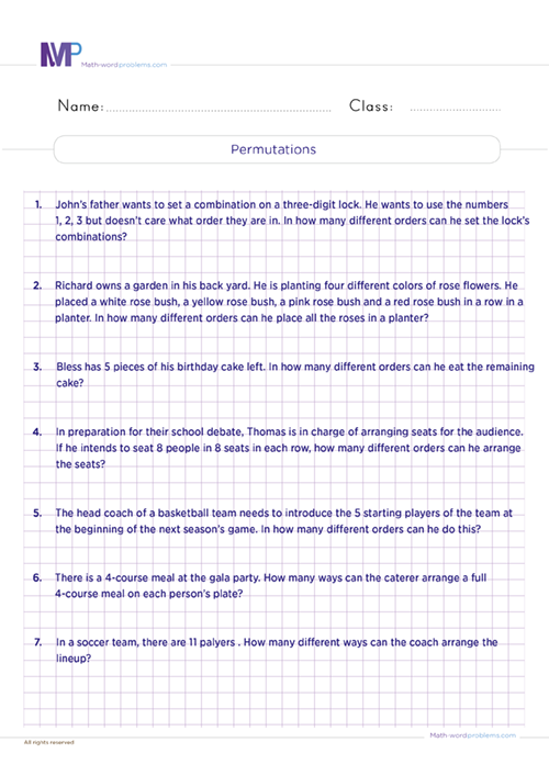 Permutations worksheet