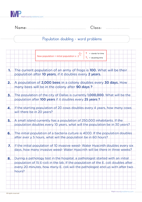 population-doubling-word-problems-grade6 worksheet