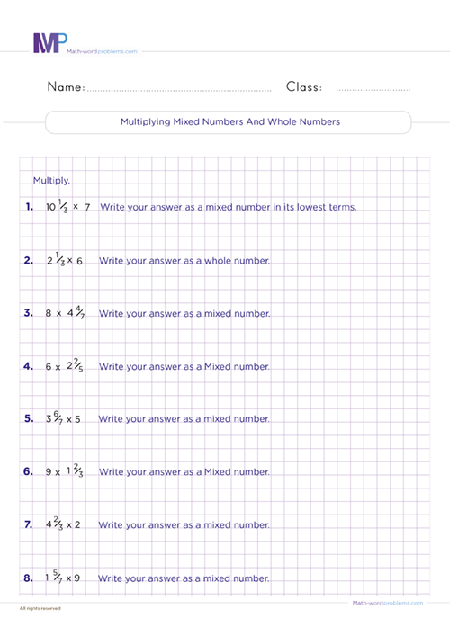 multiply-mixed-numbers-and-whole-numbers-6th-grade worksheet