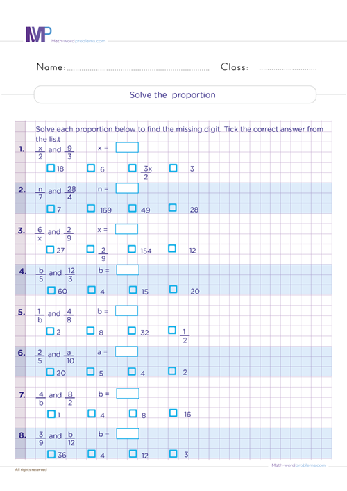 solve-the-proportion-grade-6-practices worksheet
