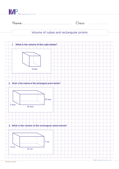Volumes of cubes and rectangular prisms worksheet