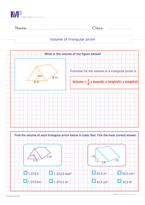 Volume of triangular prism worksheet