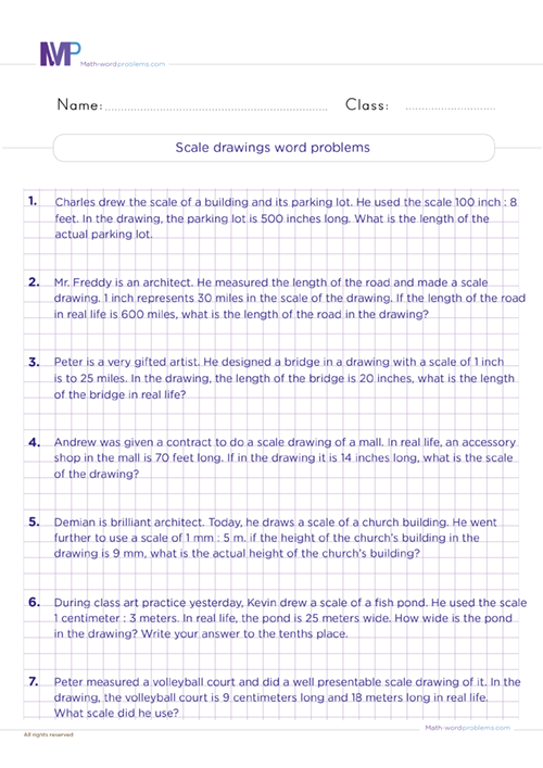 Scale drawing word problems Grade 6