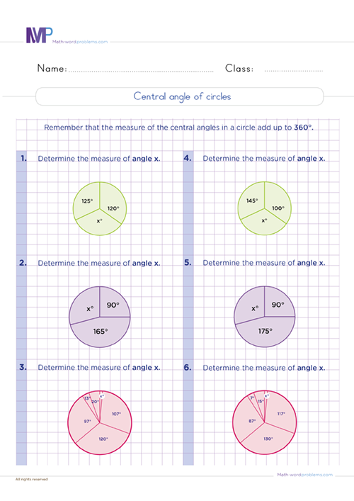 Central Angle of circles worksheet