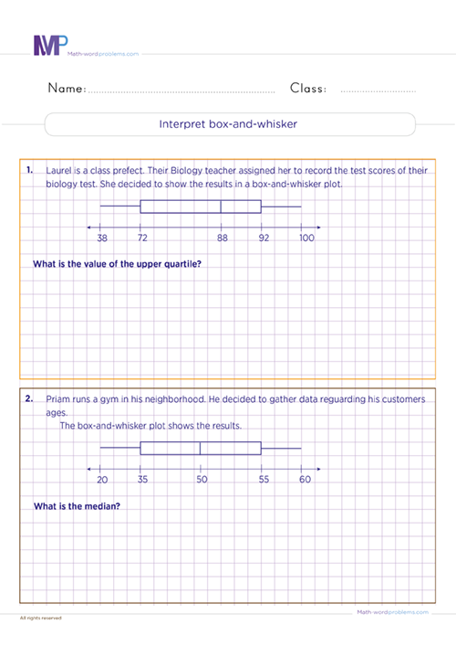 Interpret box and whisker worksheet