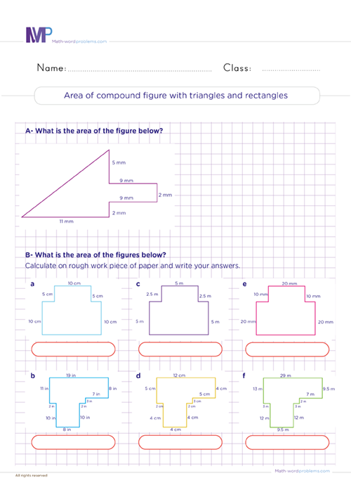 Area of compound figures with triangles worksheet
