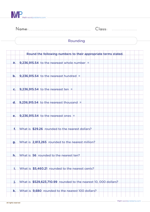 Rounding worksheet