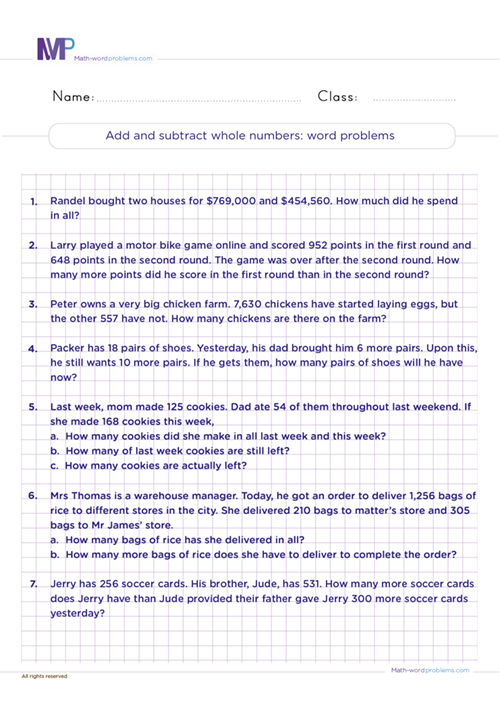 add-and-subtract-whole-numbers-word-problems worksheet