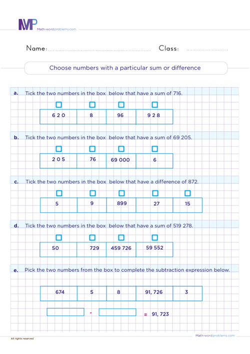 choose-numbers-with-a-particular-sum-or-difference worksheet