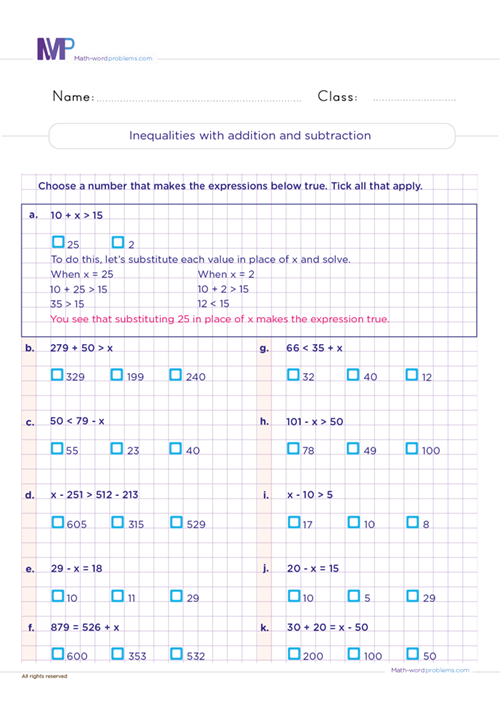 inequalities-with-addition-and-subtraction worksheet